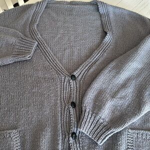 Vintage home made chunky V-Neck Long-Sleeve Button-Front cable knit Cardigan